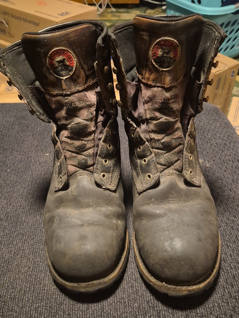 Red Wing Shoes Black Work Boots with Brown Accents